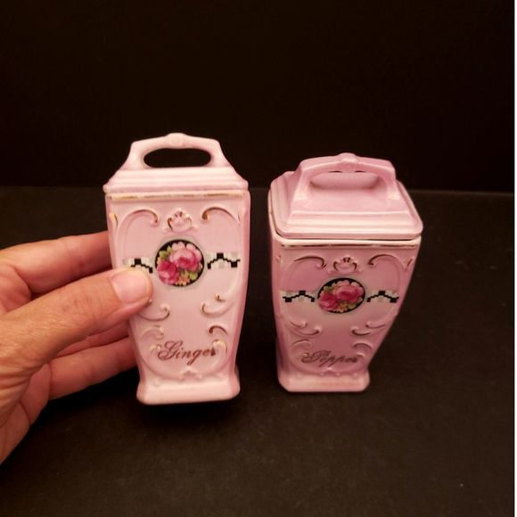 Mepoco Spice Jar Containers Pink Lusterware Pepper Ginger Vintage Germany - Picture 3 of 15